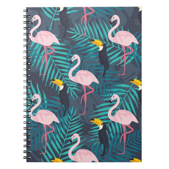 Carnet Flamant rose, toucan : motif de feuilles tropicale (Devant)