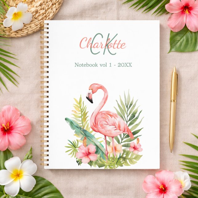 Carnet Flamant rose tropical monogramme (Créateur téléchargé)