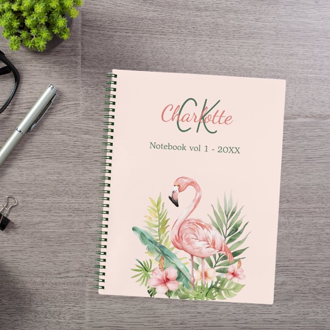 Carnet Flamant rose tropical monogramme (Créateur téléchargé)