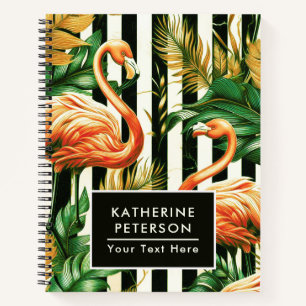 Carnet Flamant rose vintage Retro Stripes
