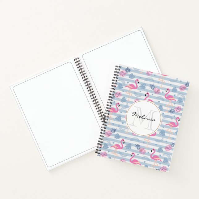 Carnet Flamant rose Whimsical et ananas Motif Monogramme (Intérieur)