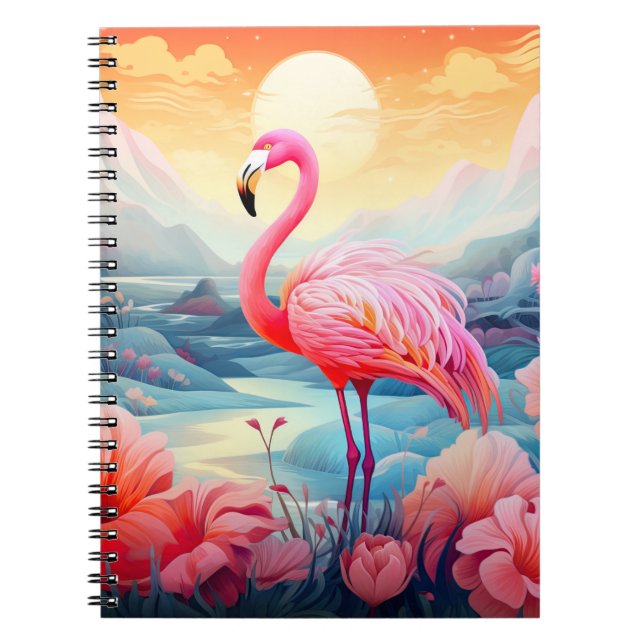 Carnet Flamant Tropical avec Fleurs (Devant)