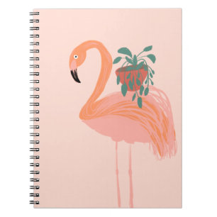 Carnet Flamant tropical avec plante en pot dessinée à la