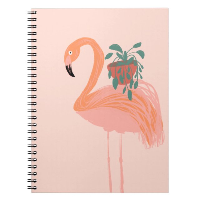 Carnet Flamant tropical avec plante en pot dessinée à la  (Devant)