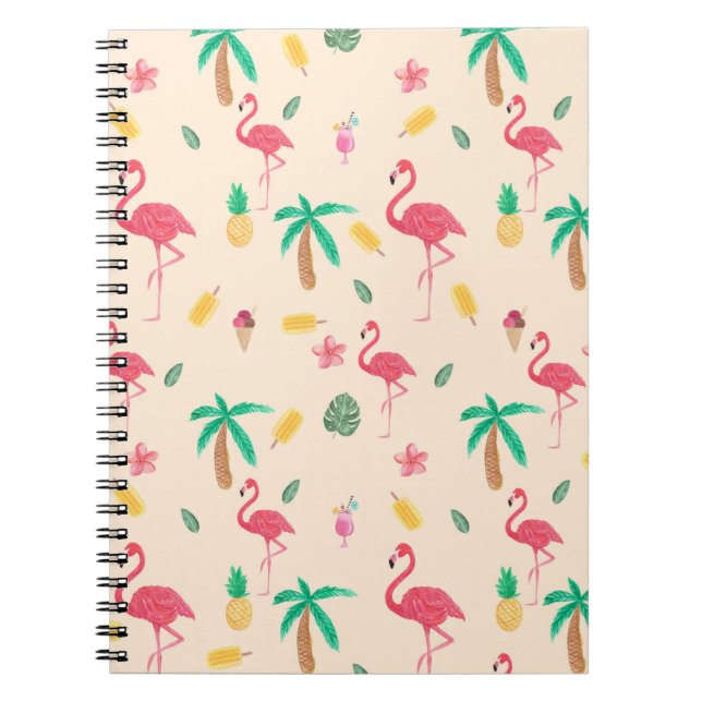 Carnet Flamant tropical d'aquarelle rose à la mode floral (Devant)