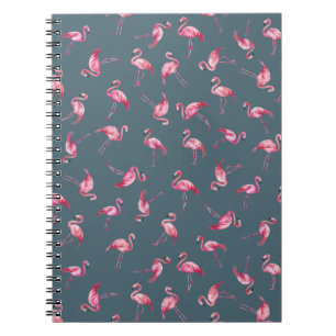 Carnet Flamants roses aquarelle jetés sur fond gris-bleu