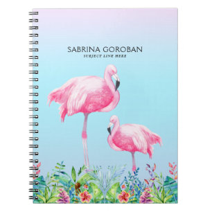 Carnet Flamants roses blancs et roses aux fleurs tropical
