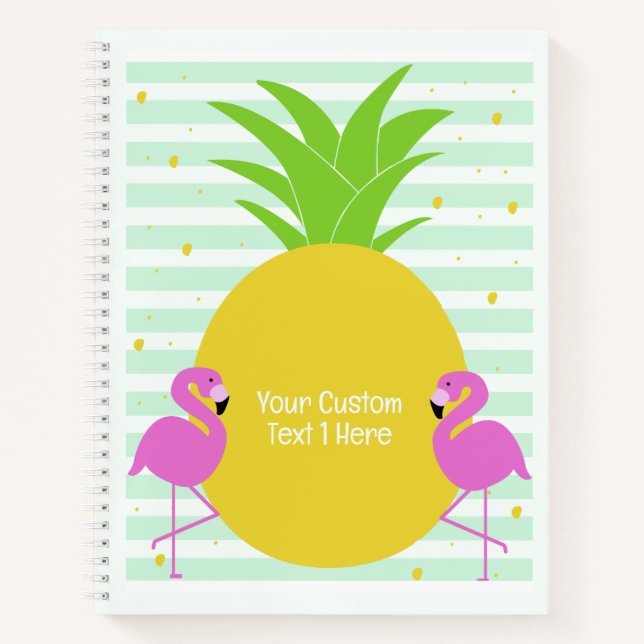 Carnet Flamants roses d'ananas texte personnalisé (Devant)