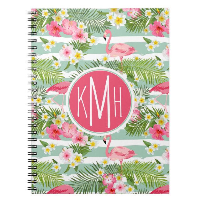 Carnet Flamants roses Et Rayures | Monogramme (Devant)
