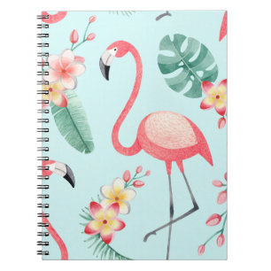 Carnet Flamants roses Fleurs tropicales Motif aquarelle