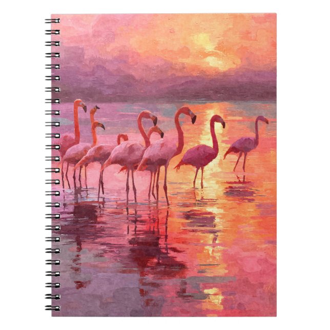 Carnet Flamants roses Rose Sunset Eau Réflexion Art (Devant)