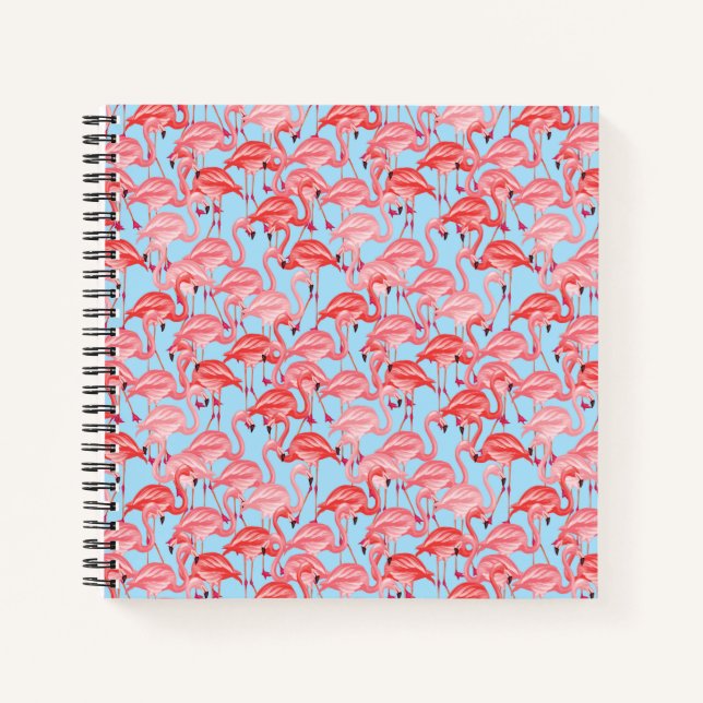 Carnet Flamants roses Roses Clairs Sur Bleu (Devant)