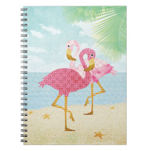 Carnet Flamants roses roses d'aquarelle sur la plage