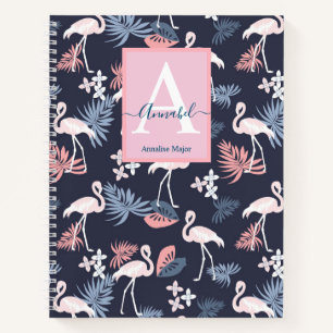 Carnet Flamants roses tropicaux feuilles à motif Monogram