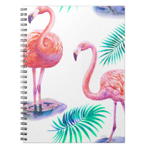 Carnet Flamants roses tropicaux : Orchidées Aquarelle tra
