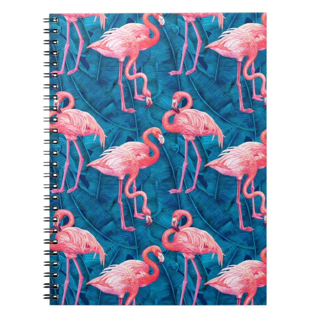 Carnet Flamants sur feuilles de banane bleues (Devant)