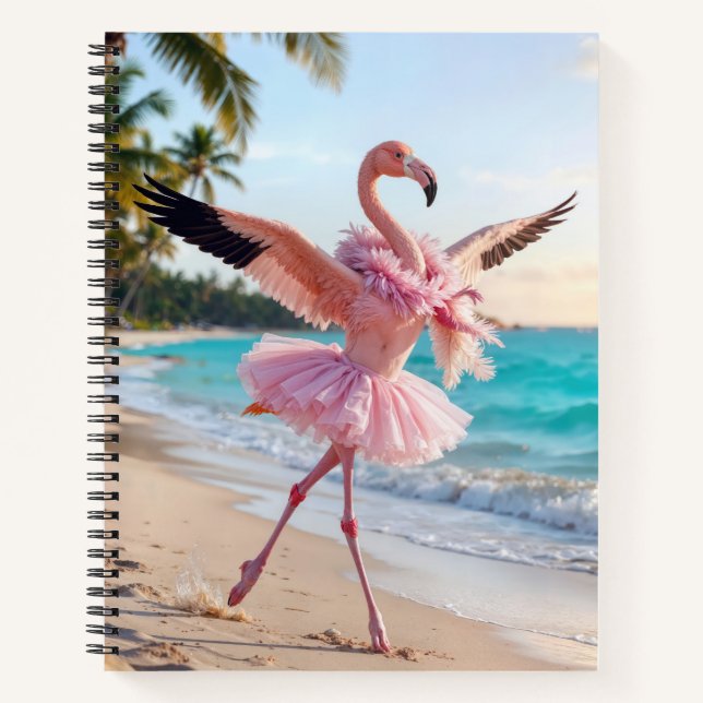 Carnet Flamingo Ballerina In a Pink Tutu On the Beach (Devant)