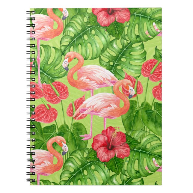 Carnet Flamingo birds and tropical plants (Devant)