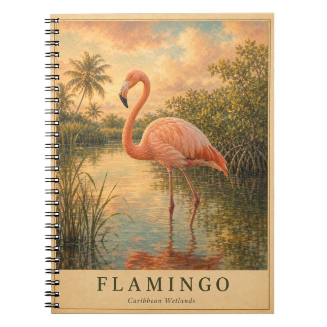 Carnet Flamingo Caribbean Wetlands VINTAGE (Devant)