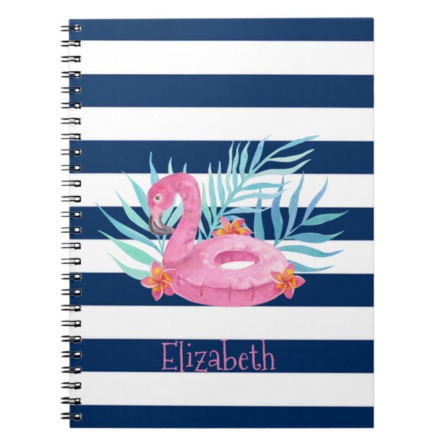 Carnet Flamingo Pool Float Bleu Marine Rayures (Devant)
