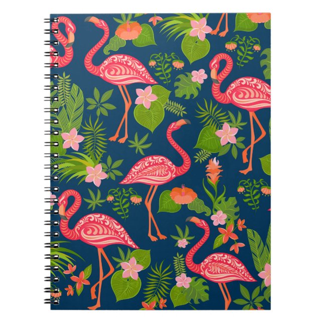 Carnet Flamingo rose sur un dos rayé turquoise (Devant)