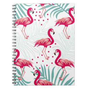 Carnet Flamingo tropical et feuille, motif d'été.