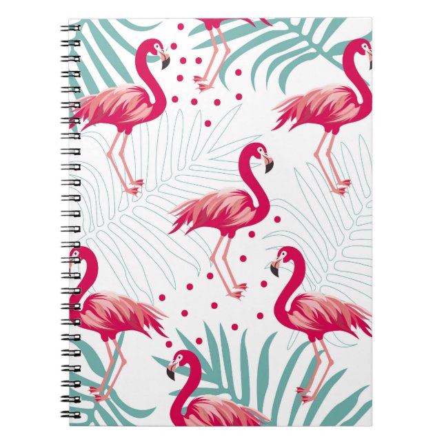Carnet Flamingo tropical et feuille, motif d'été. (Devant)