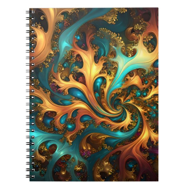 Carnet Flammes Abstraites or Turquoise orange, (Devant)