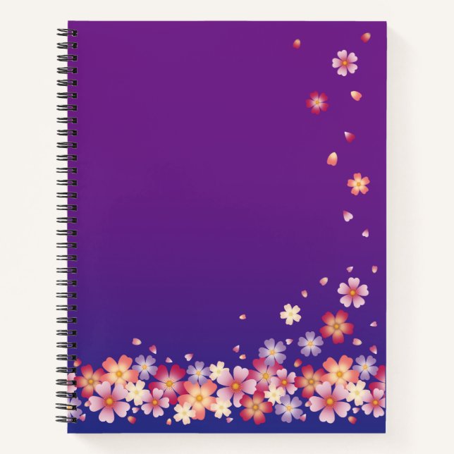 Carnet Flammes Sakura Blossoms Art Japonais Bleu & Violet (Devant)