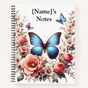 Carnet Flasque d'art floral papillon bleu personnalisable