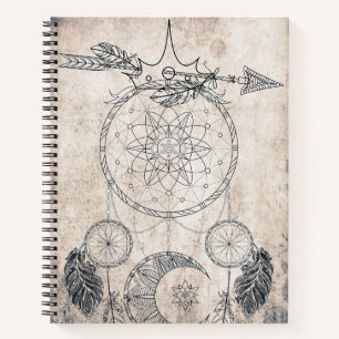 Carnet Flèche à griffes mandala lune Dreamcatcher plumes