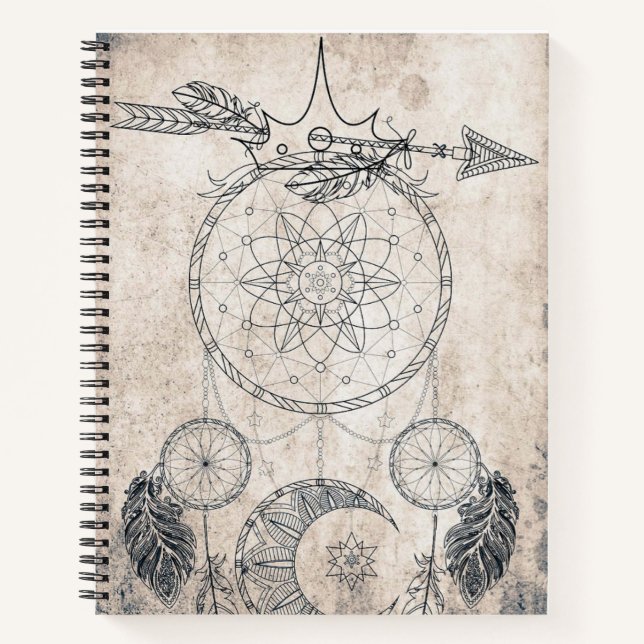 Carnet Flèche à griffes mandala lune Dreamcatcher plumes (Devant)