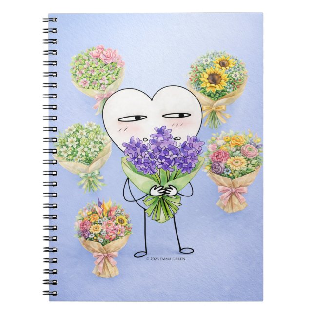 Carnet Fleur à personnage de cœur mignon (Devant)