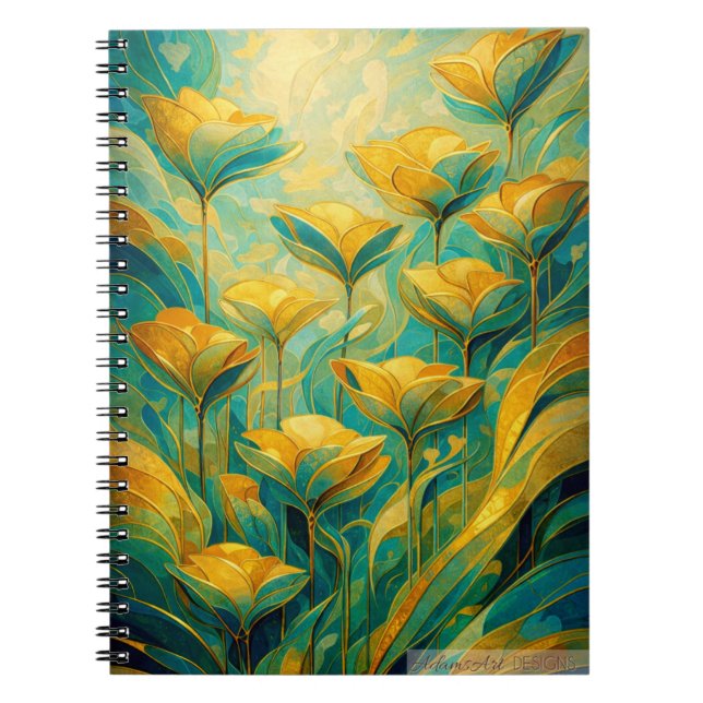 Carnet Fleur abstraite Bloom dorée  (Devant)