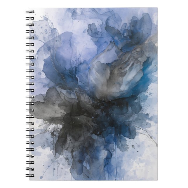 Carnet Fleur abstraite grise et bleue élégante  (Devant)
