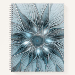 Carnet Fleur abstraite joyeuse bleu gris floral fractal
