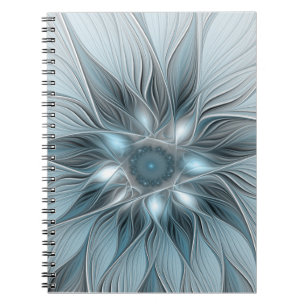 Carnet Fleur abstraite joyeuse bleu gris floral fractal