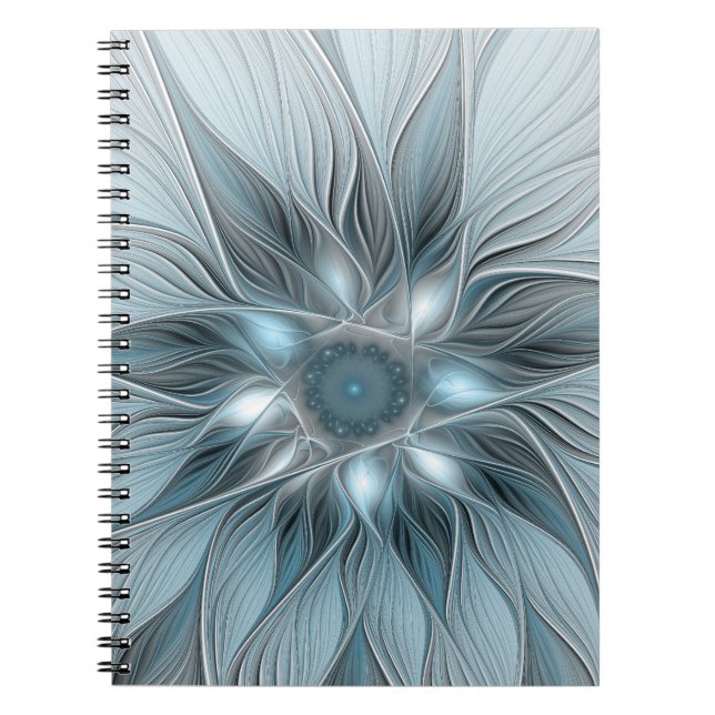 Carnet Fleur abstraite joyeuse bleu gris floral fractal (Devant)