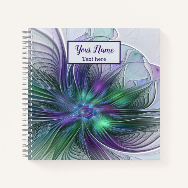 Carnet Fleur Abstraite Moderne Fractale Violette Verte No (Devant)