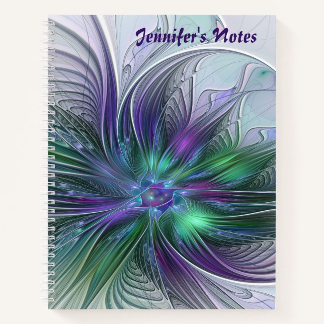Carnet Fleur Abstraite Moderne Fractale Violette Verte No (Devant)