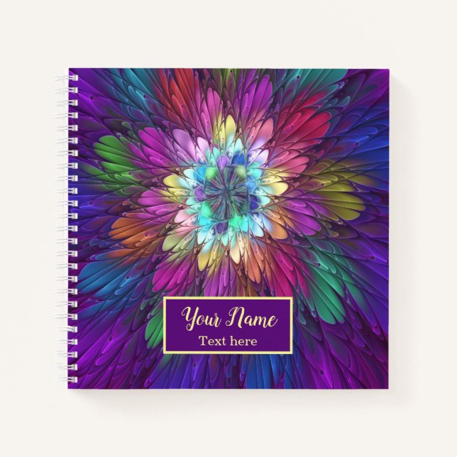 Carnet Fleur Abstraite Psychédélique Colorée Nom Fractal (Devant)