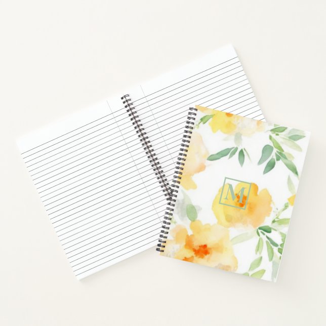 Carnet Fleur aquarelle élégante jaune pêche orange (Intérieur)