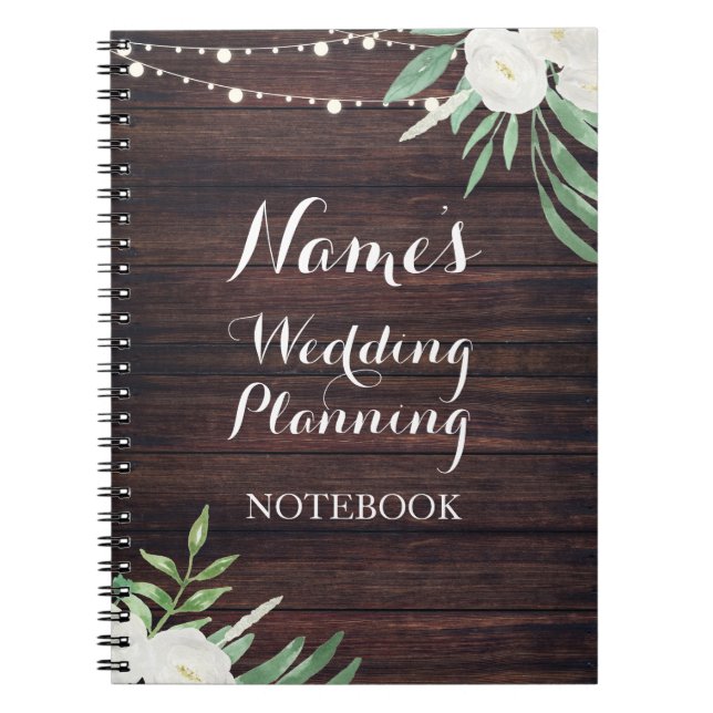 Carnet Fleur blanche de planification de mariage en bois (Devant)