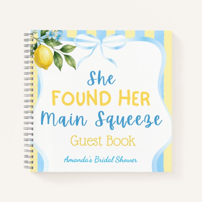 Carnet Fleur Bleu Rayure Main Squeeze Mariage (Devant)