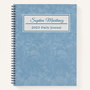 Carnet Fleur Bleue Poudre Élégant Spirale Personnalisée