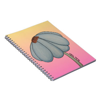 Carnet Fleur bleue sur fond rose
