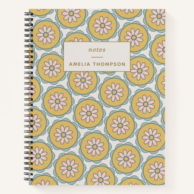 Carnet Fleur Boho Mandala en Jaune Personnalisé  (Devant)