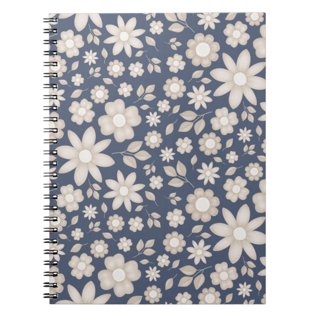Carnet Fleur botanique à l'aquarelle Navy Romantique (Devant)