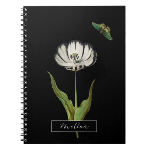 Carnet Fleur botanique papillon noir et blanc