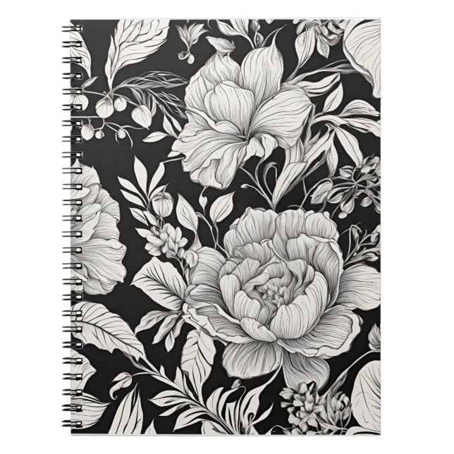 Carnet Fleur classique noir et blanc vintage (Devant)